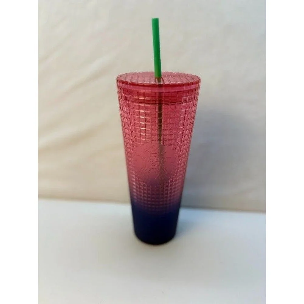 Starbucks Summer 2022 Watermelon Pink Blue Grid Tumbler Cold Cup Venti 24 oz NEW